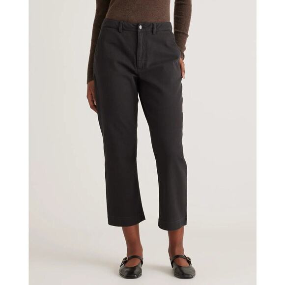 Quince Organic Stretch Cotton Twill Wide-Leg Crop Pant Black Size 32 NWT - Picture 1 of 13